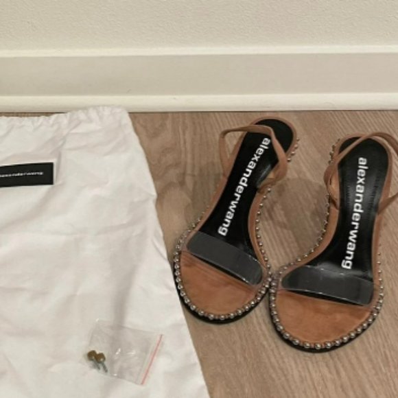 Alexander Wang Nova Transparent Camel Caramel Suede Slingback Sandal 7 (37.5) - Picture 3 of 11